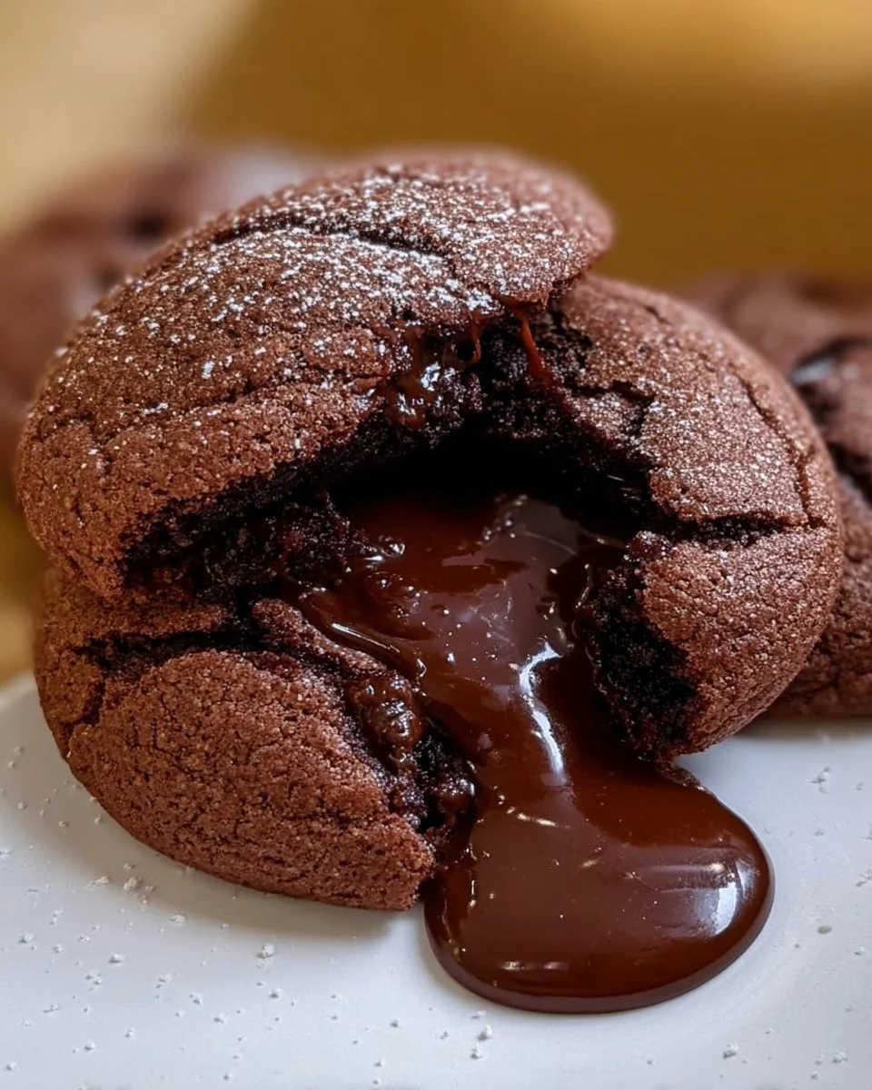 Freshly baked chocolate lava cookies with gooey molten center