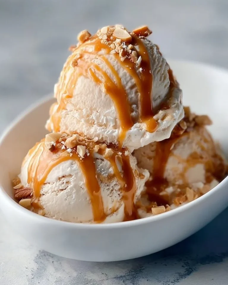 Homemade Ninja Creami salted caramel protein ice cream in a bowl
