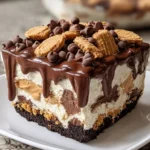 Delicious no-bake chocolate peanut butter mousse dessert topped with chocolate shavings