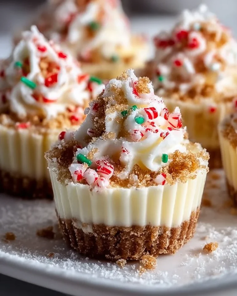 No Bake Christmas Mini Cheesecakes topped with festive decorations