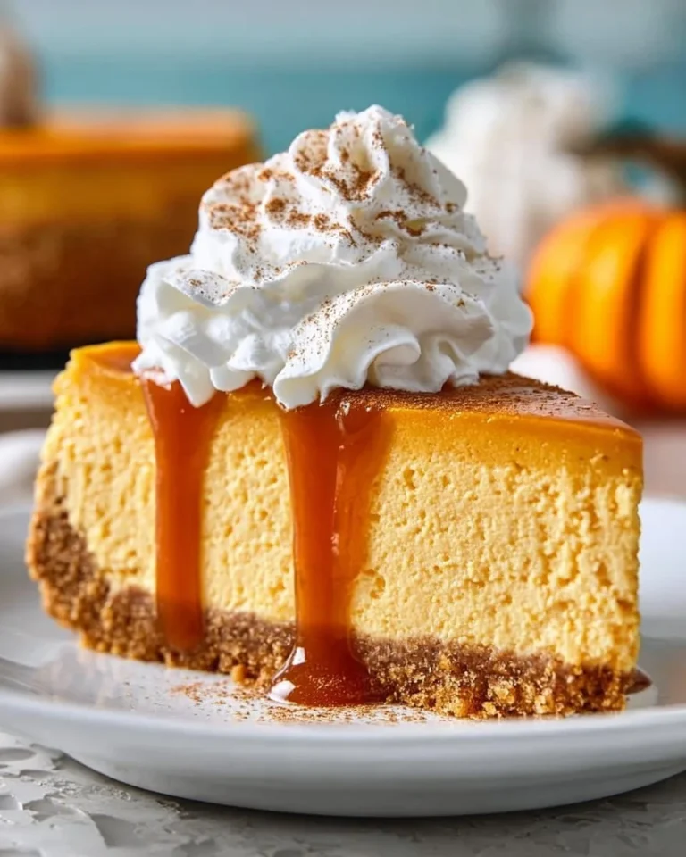 No Bake Pumpkin Cheesecake with whipped cream and pumpkin spice topping