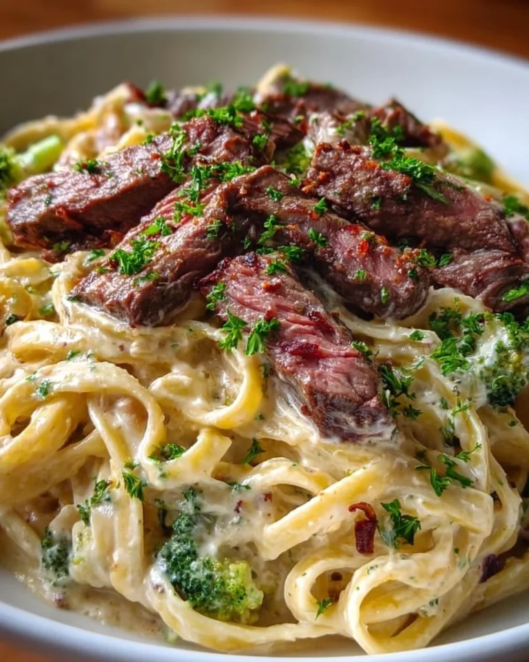 One Pan Pepper Jack Steak Alfredo dish with creamy sauce and tender steak