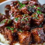 Delicious One Skillet Sweet and Smoky BBQ Steak Bites ready to serve