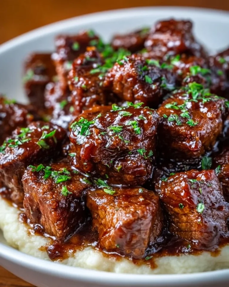 Delicious One Skillet Sweet and Smoky BBQ Steak Bites ready to serve