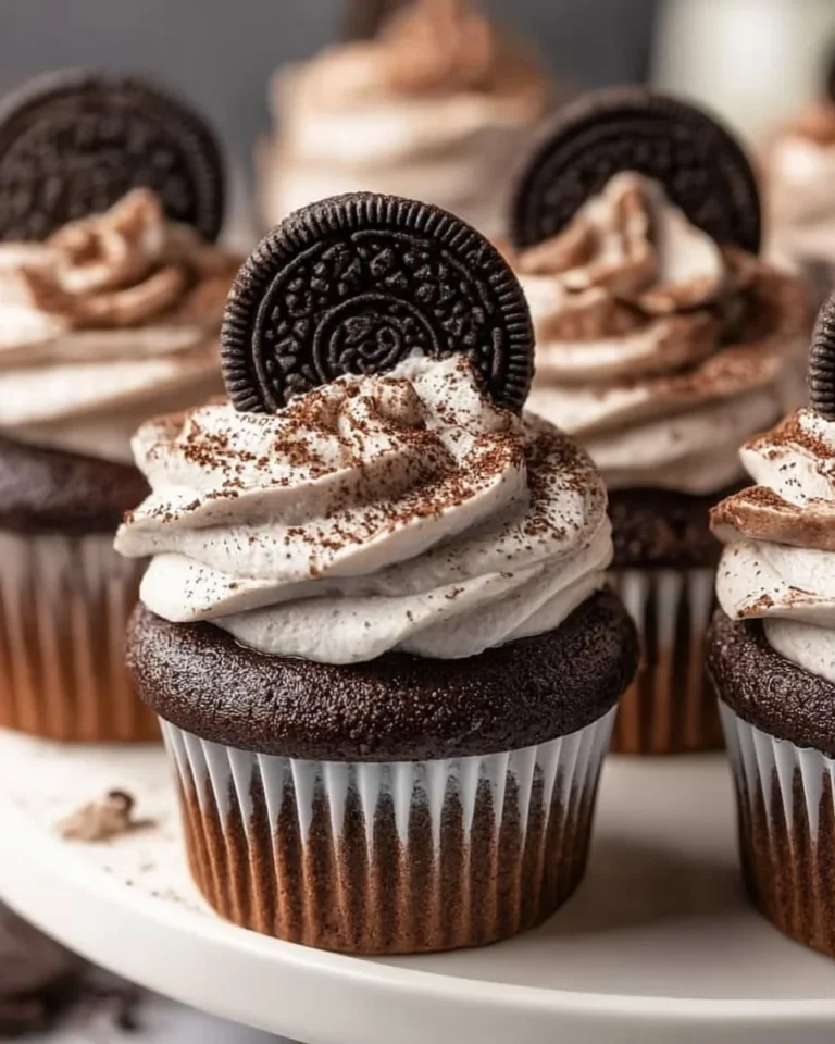 Delicious homemade Oreo Cupcakes with frosting and crushed cookies on top