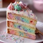 Pastel Confetti Layer Cake with colorful sprinkles and whipped frosting