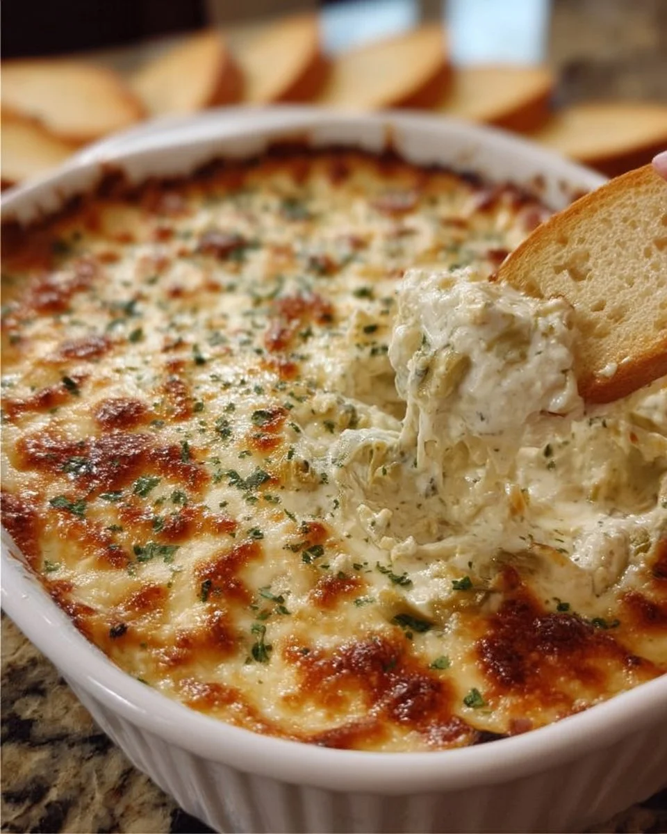 Creamy artichoke dip recipe by Paula Deen served in a bowl