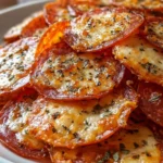 Delicious pepperoni and cheese crisps served as a low-carb snack.