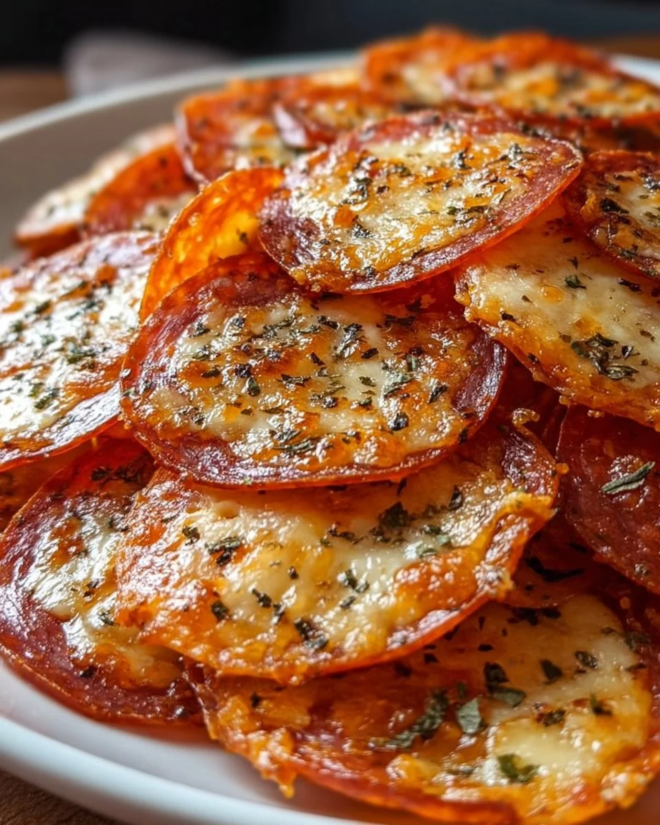 Delicious pepperoni and cheese crisps served as a low-carb snack.