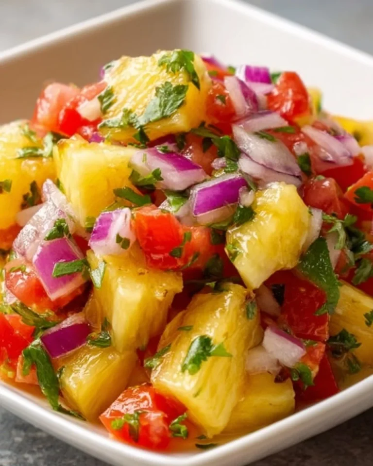 Fresh pineapple salsa with colorful diced ingredients in a bowl