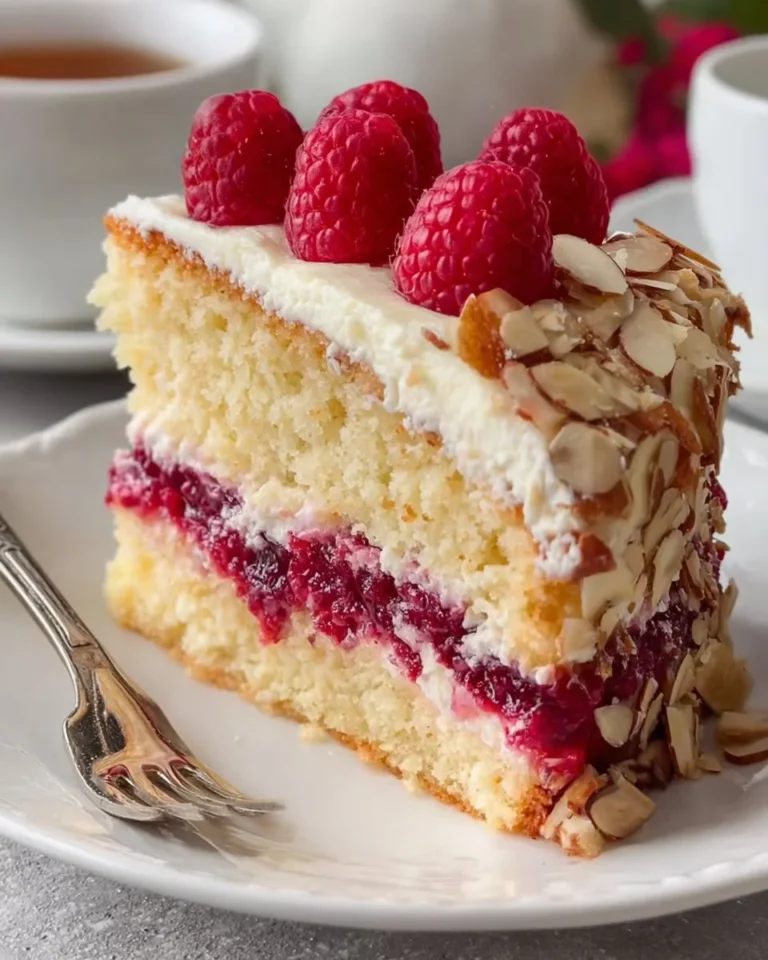 Raspberry Vanilla Crunch Cake with fresh raspberries and a crispy topping