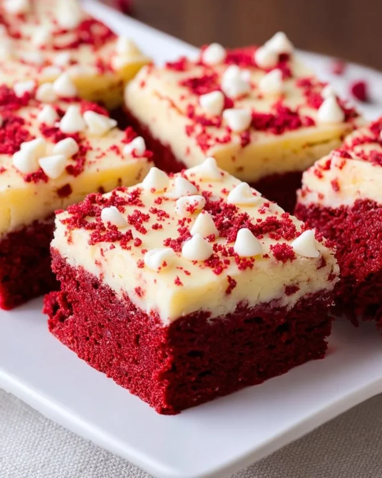 Delicious red velvet cookie bars on a wooden tray
