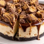 Delicious Reese's Peanut Butter Cheesecake with creamy peanut butter and chocolate