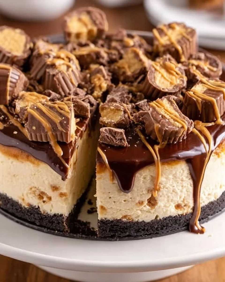 Delicious Reese's Peanut Butter Cheesecake with creamy peanut butter and chocolate