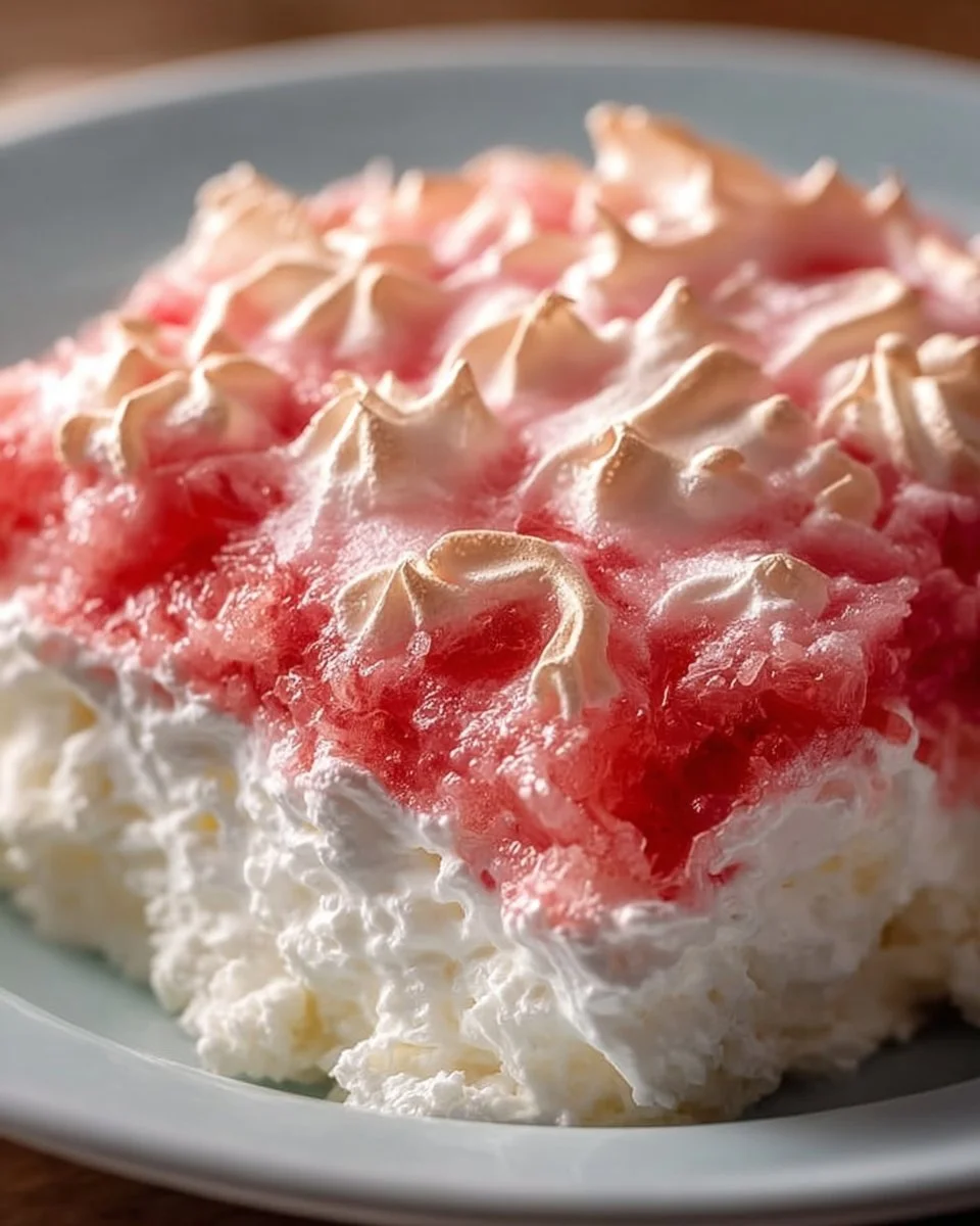 Delicious serving of rhubarb fluff dessert in a bowl