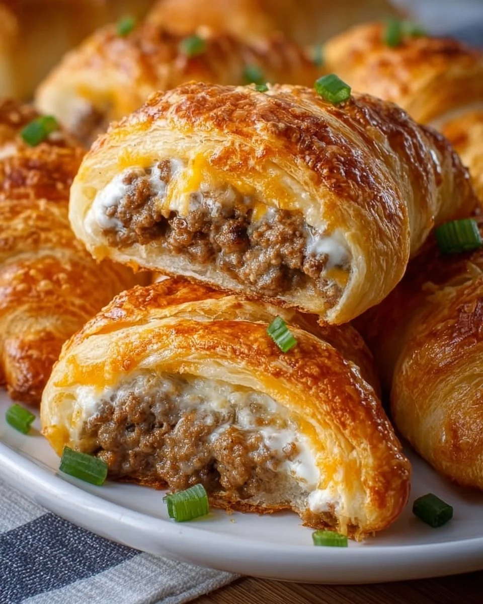 Sausage cream cheese crescent rolls on a plate ready to be served