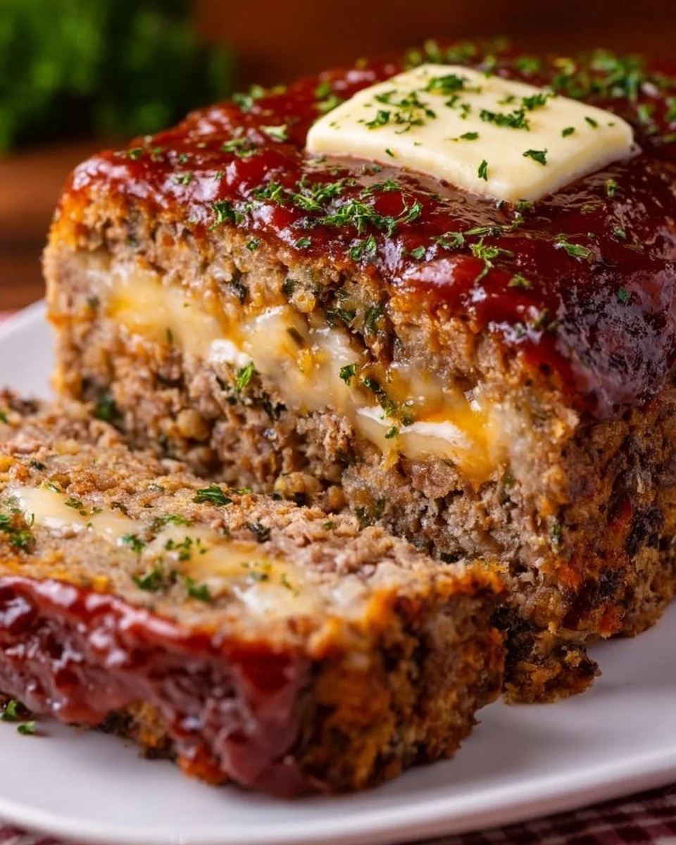Savory stuffing meatloaf with herbs and spices, perfect for a family dinner.