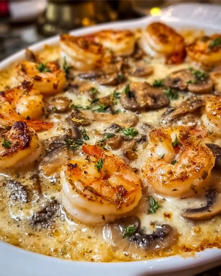 Delicious Shrimp Mushroom Casserole dish, perfect for a comforting meal.