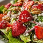 Spring Strawberry Walnut Crunch Salad with fresh strawberries, walnuts, and greens