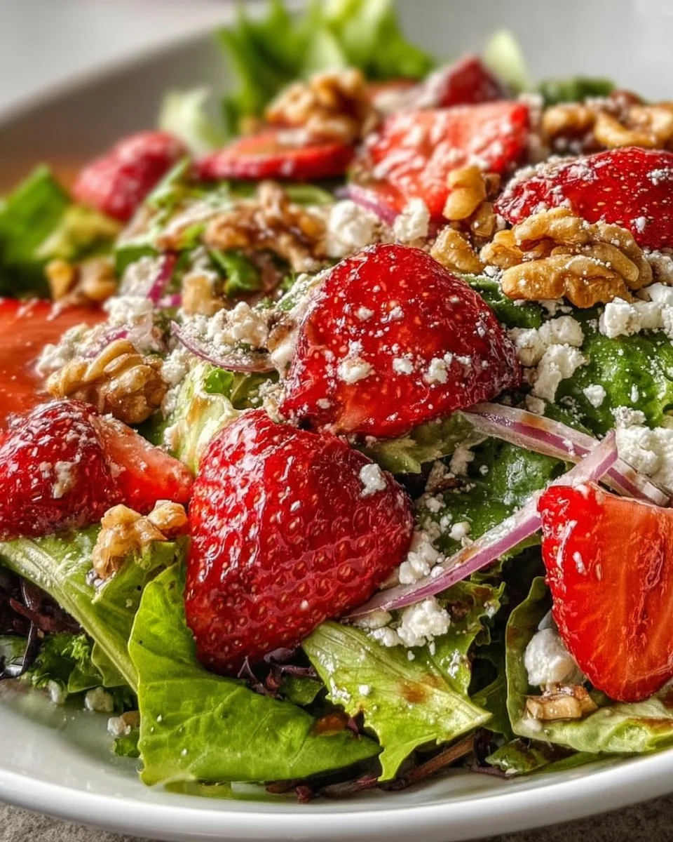Spring Strawberry Walnut Crunch Salad with fresh strawberries, walnuts, and greens