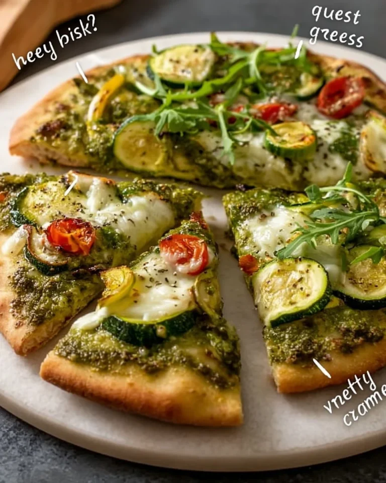 Spring Veggie Flatbread topped with fresh pesto and seasonal vegetables