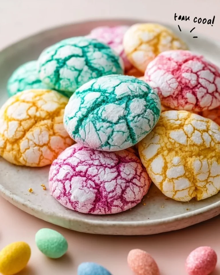 Delicious springtime crinkle cookies dusted with powdered sugar on a plate.