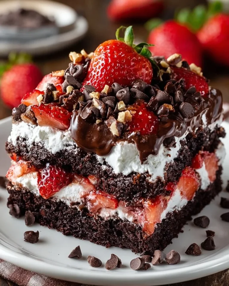 Delicious Strawberry Earthquake Cake with creamy swirls and fresh strawberries