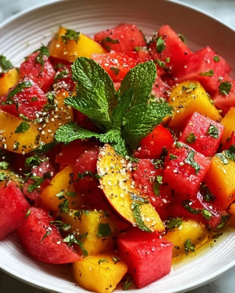 Fresh summer peach watermelon salad with vibrant colors and textures