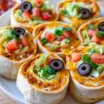 Taco Cream Cheese Pinwheels appetizer on a platter
