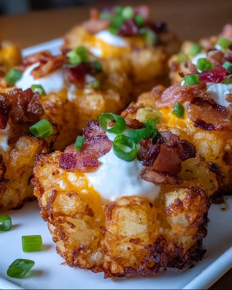 Tater Tot Appetizer Cups ready to serve, garnished and appealing