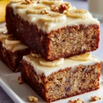 Freshly baked Banana Bread Brownies on a rustic wooden table