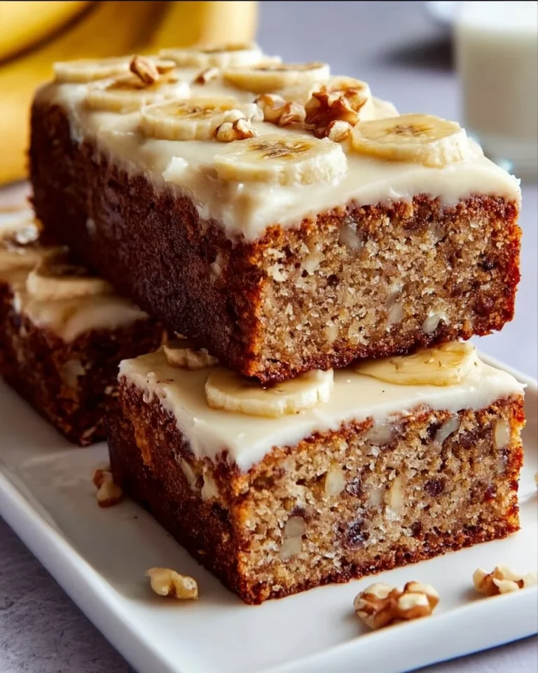 Freshly baked Banana Bread Brownies on a rustic wooden table