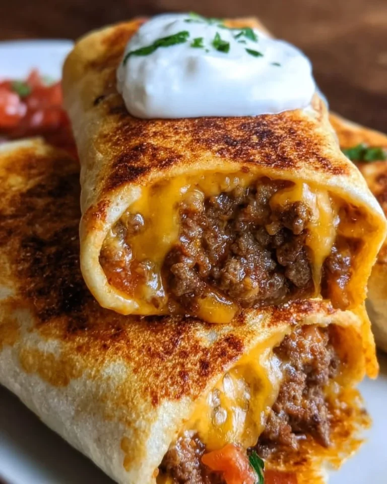 Delicious Beef and Cheese Chimichangas served with salsa and sour cream
