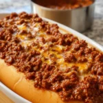 Delicious Beef Hot Dog Meat Sauce served over hot dogs