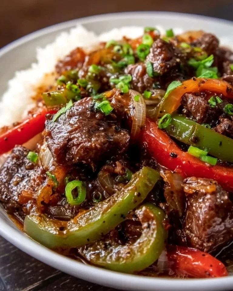 Delicious slow cooker pepper steak served with fresh vegetables