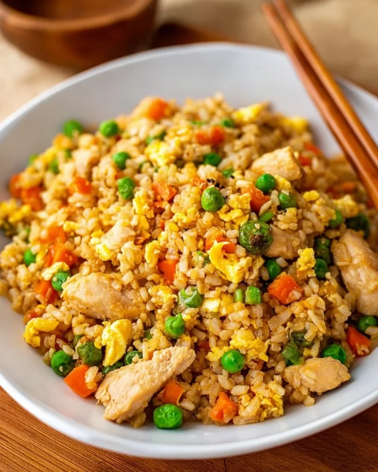 Delicious better-than-takeout chicken fried rice served in a bowl