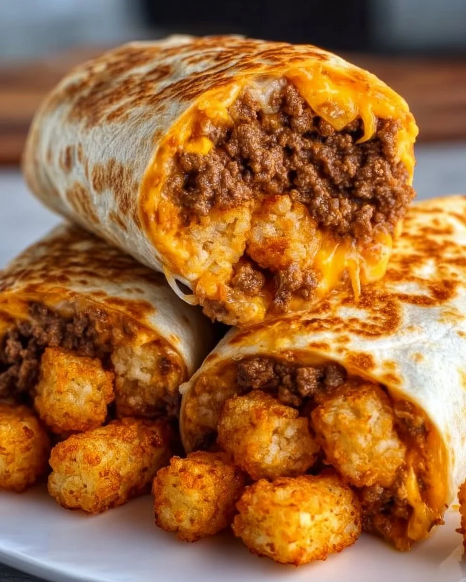 Cheesy potato burritos filled with creamy potatoes and cheese, garnished with fresh herbs.
