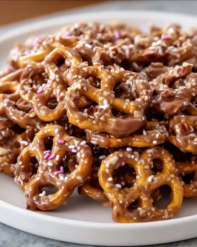Delicious Church Lady Butter Toffee Pretzels coated in buttery toffee and crunchy pretzels
