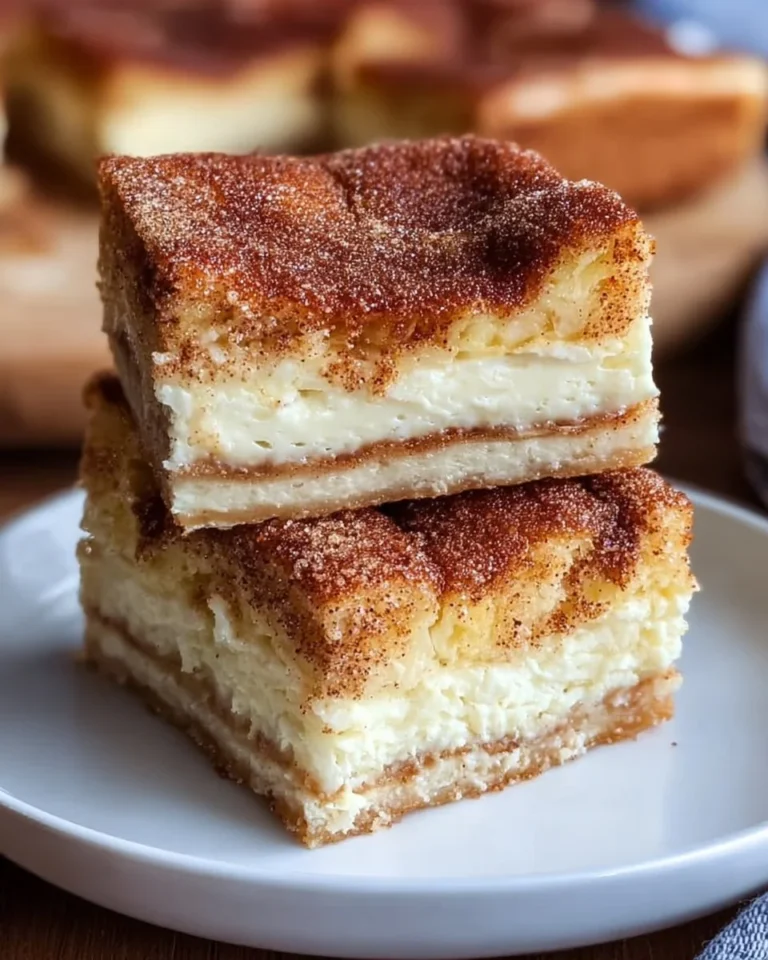Delicious Churro Cheesecake Bars with a cinnamon-sugar swirl and creamy layer