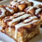 Delicious cinnamon roll bliss bars topped with creamy frosting and cinnamon.