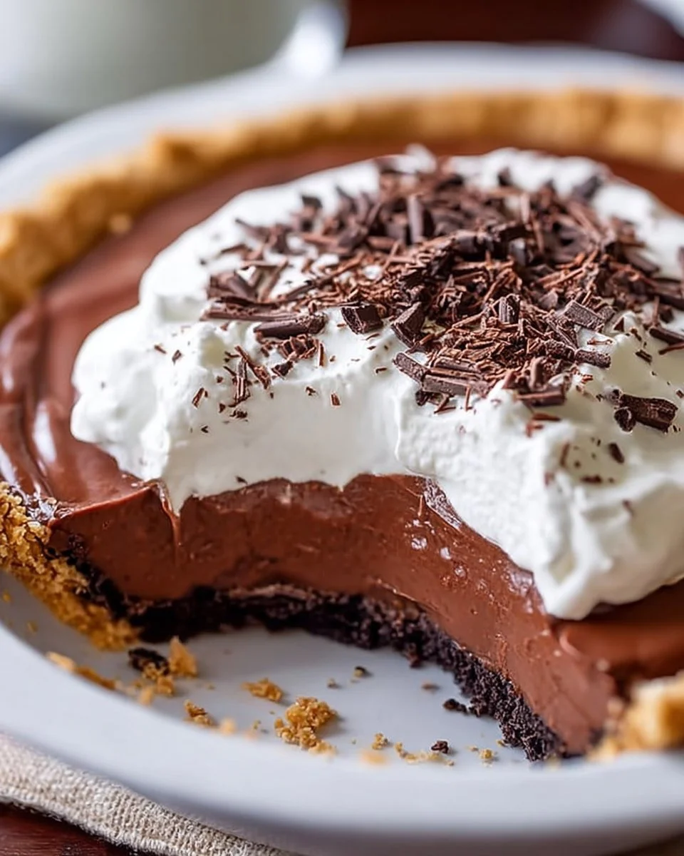 Classic French Silk Pie with rich chocolate filling and whipped cream topping