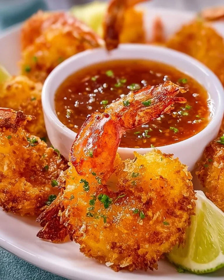 Delicious coconut shrimp served with dipping sauce on a plate