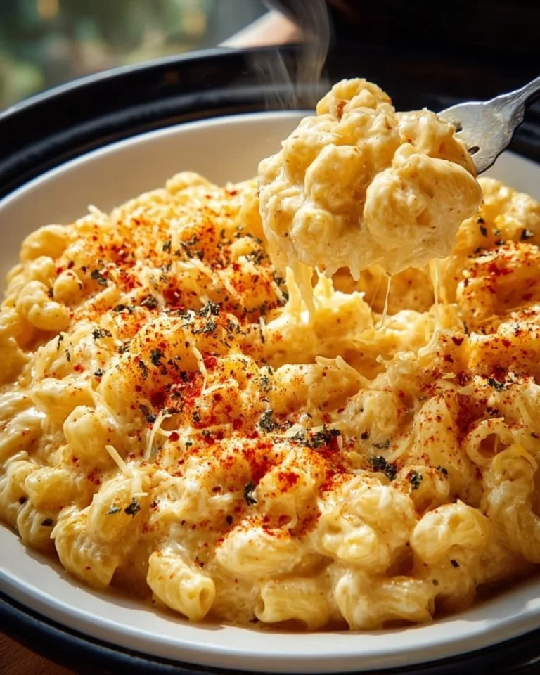 Creamy Crockpot Mac and Cheese served in a bowl with cheddar cheese topping