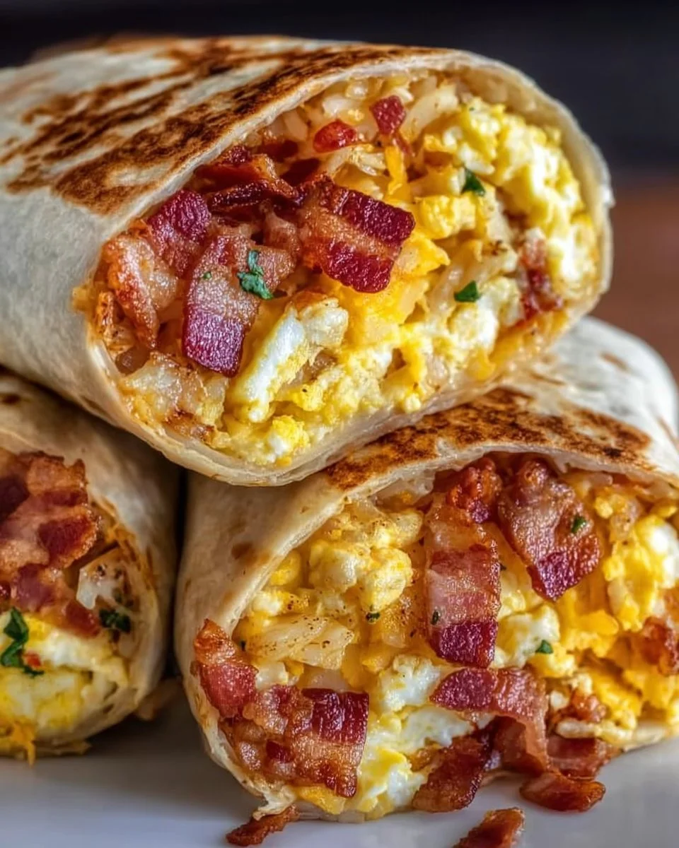 Crispy bacon egg and cheese breakfast burrito on a plate