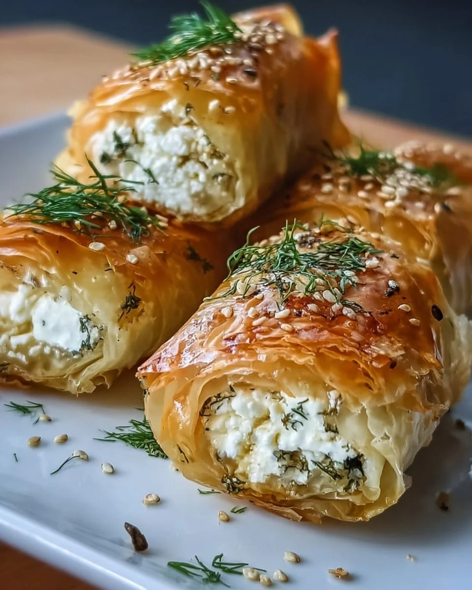 Delicious crispy feta rolls served on a plate