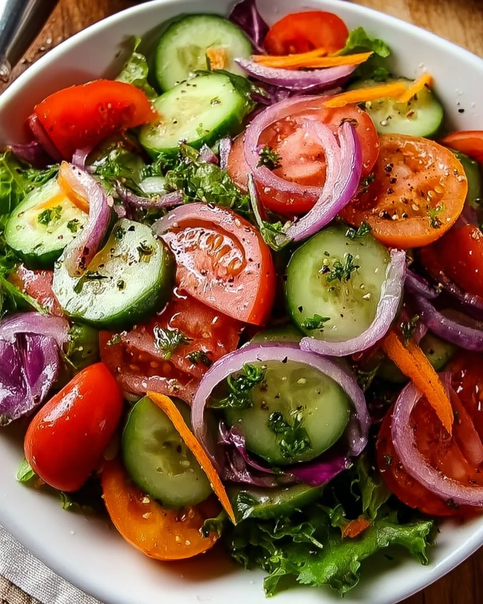 A vibrant and crispy refreshing salad with colorful vegetables.