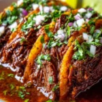 Delicious Crock Pot Birria Tacos served with fresh toppings
