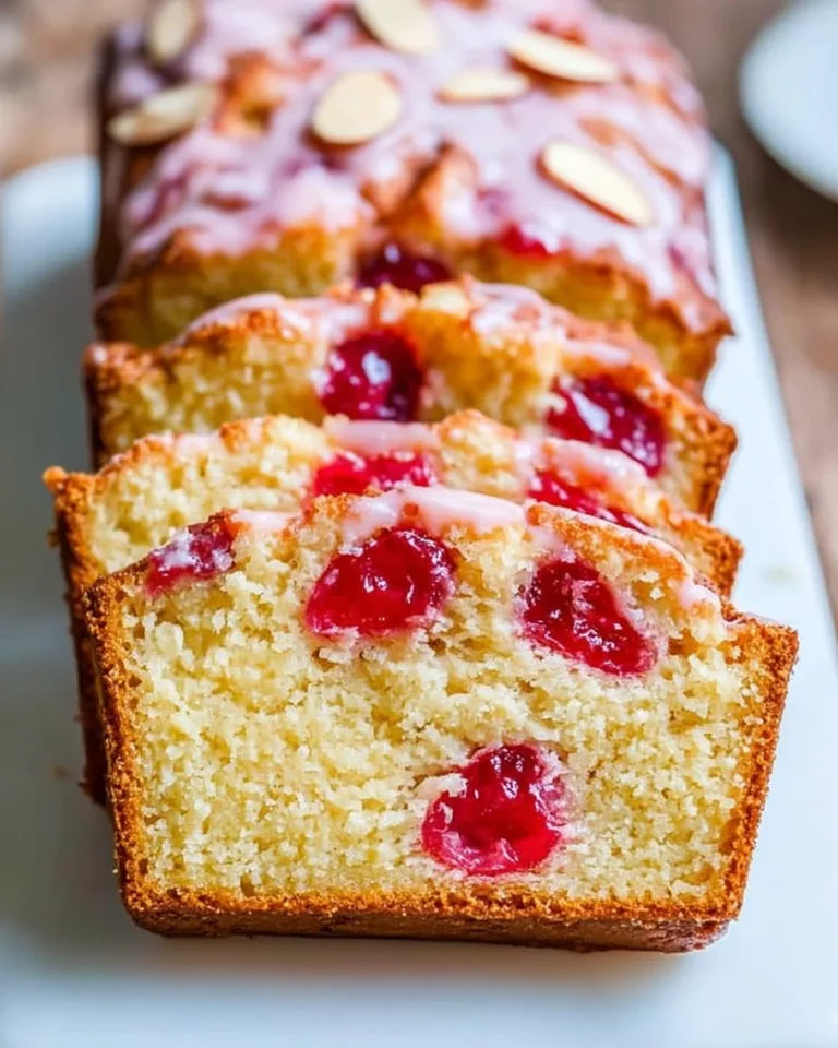 Easter Cherry Almond Bread with cherries and almonds on a rustic table.