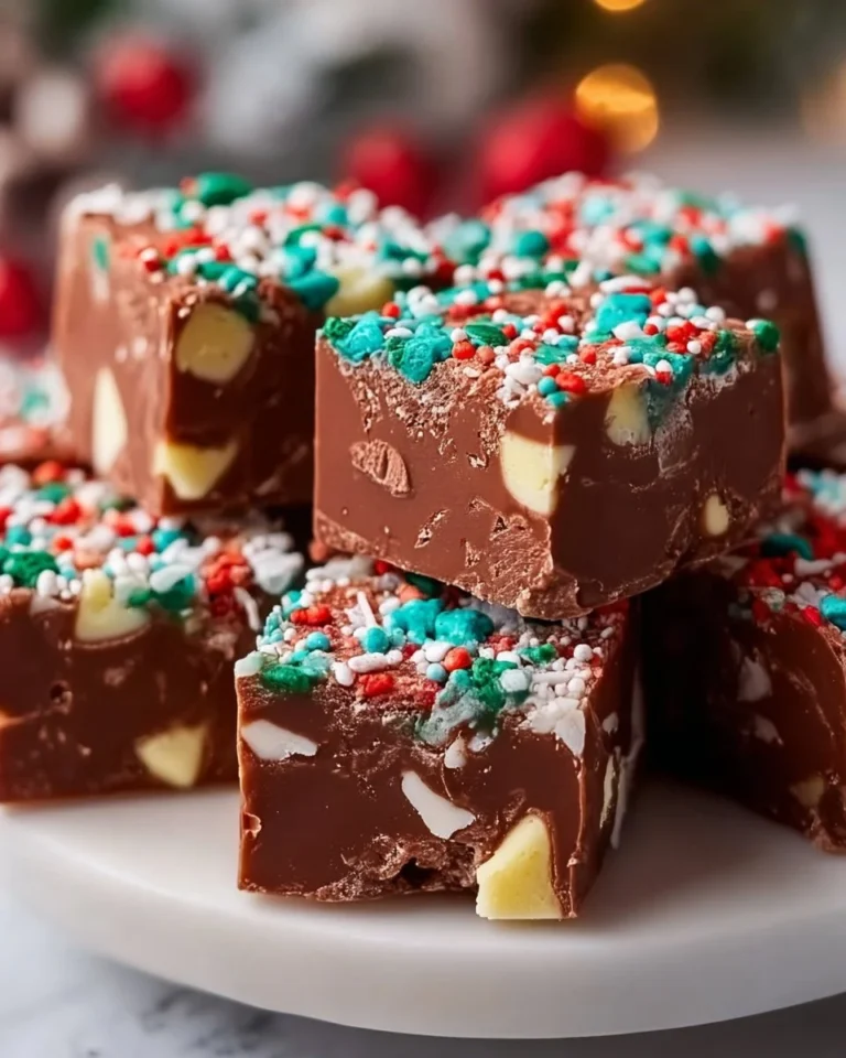 Delicious homemade easy Christmas fudge on a festive plate