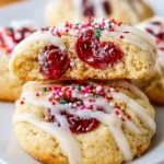 Delicious easy glazed stuffed cherry pie cookies on a plate